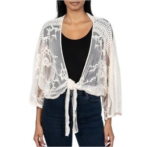 BCBGeneration Floral Lace Cropped Tie Front Topper One Size